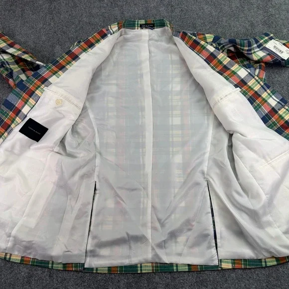 Tommy Hilfiger Blazer Mens 42L Colorful Plaid Ethan 100% Linen Jacket $295 MSRP